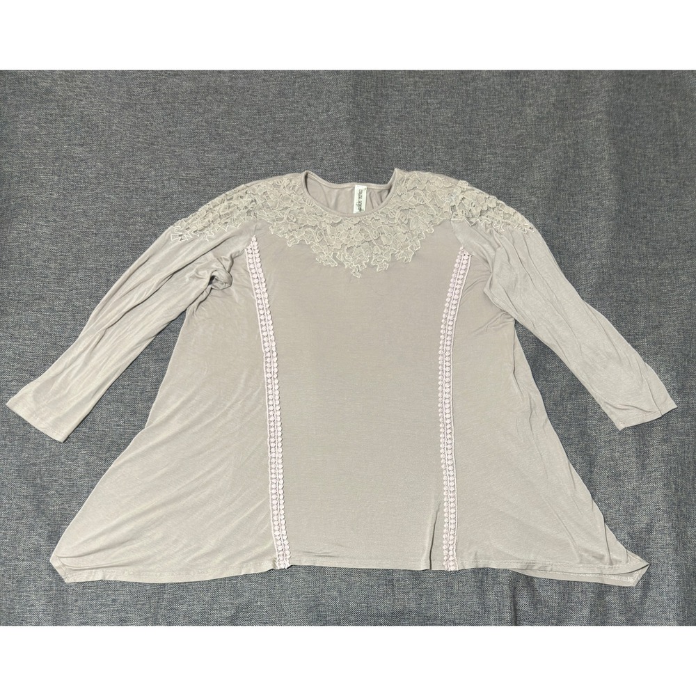 Endless Designs Womens XL Top Lace Trim Long Sleeve Rayon Blend Tan Tunic